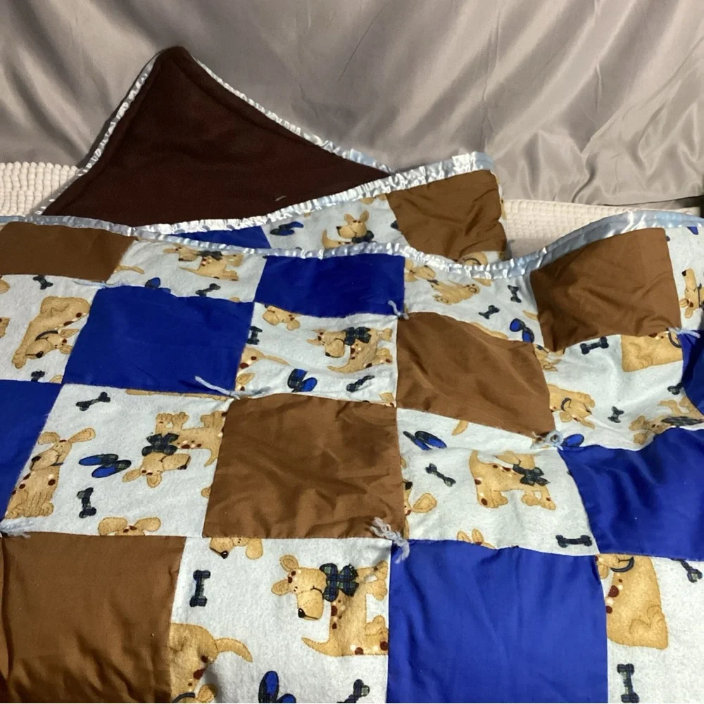 Handmade Baby Boy Toddler Large Crib Bed Blanket Heavier Puppy Dog Bones